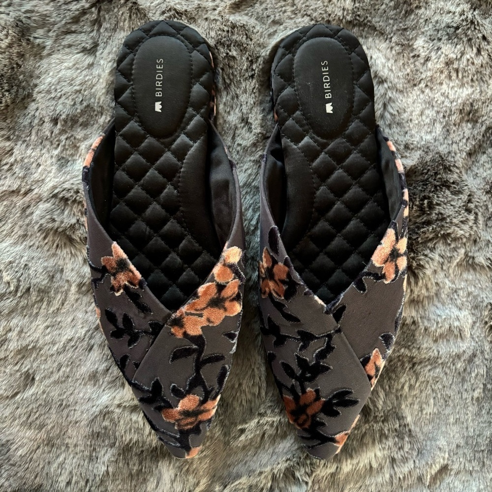 BIRDIES The Swan Cherry Blossom Mules Flats Size 8.5 Slip On